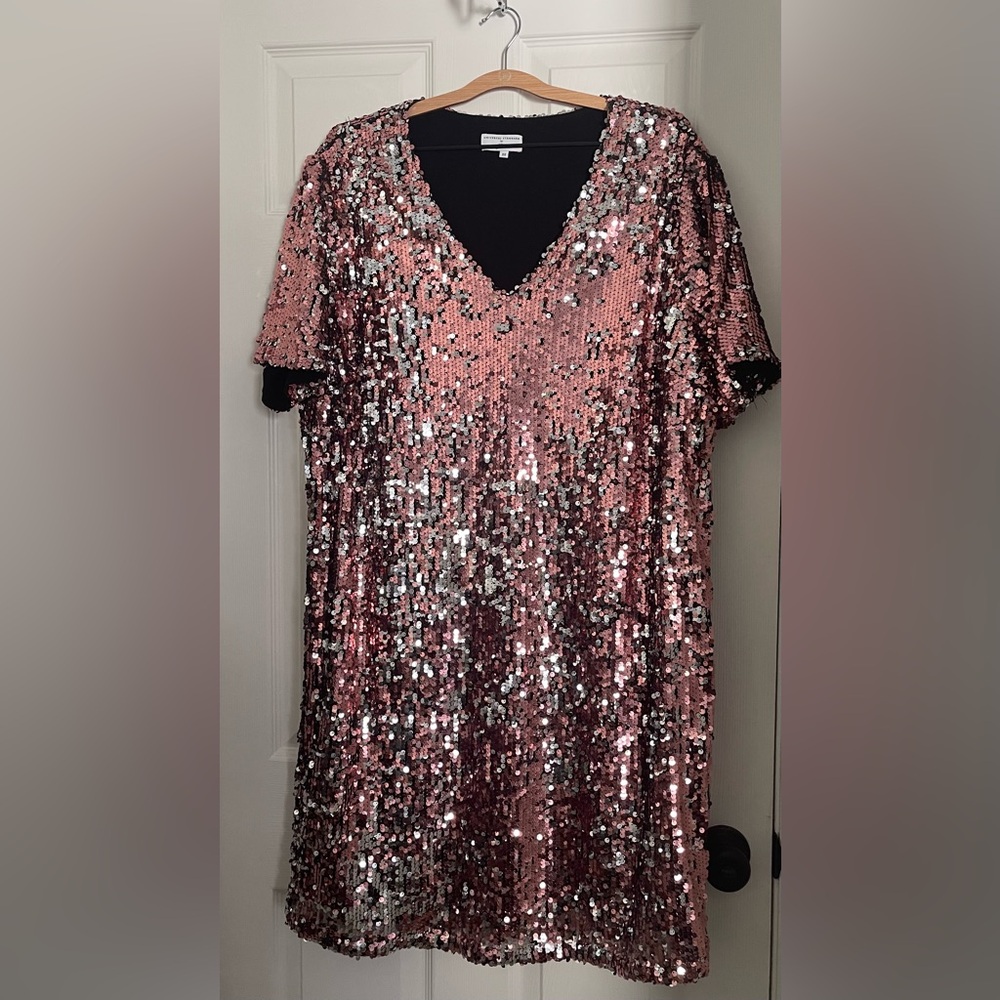 Universal Standard for J.Crew Sequin Shift Dress 3X Plus
PALE PINK/ SILVER
